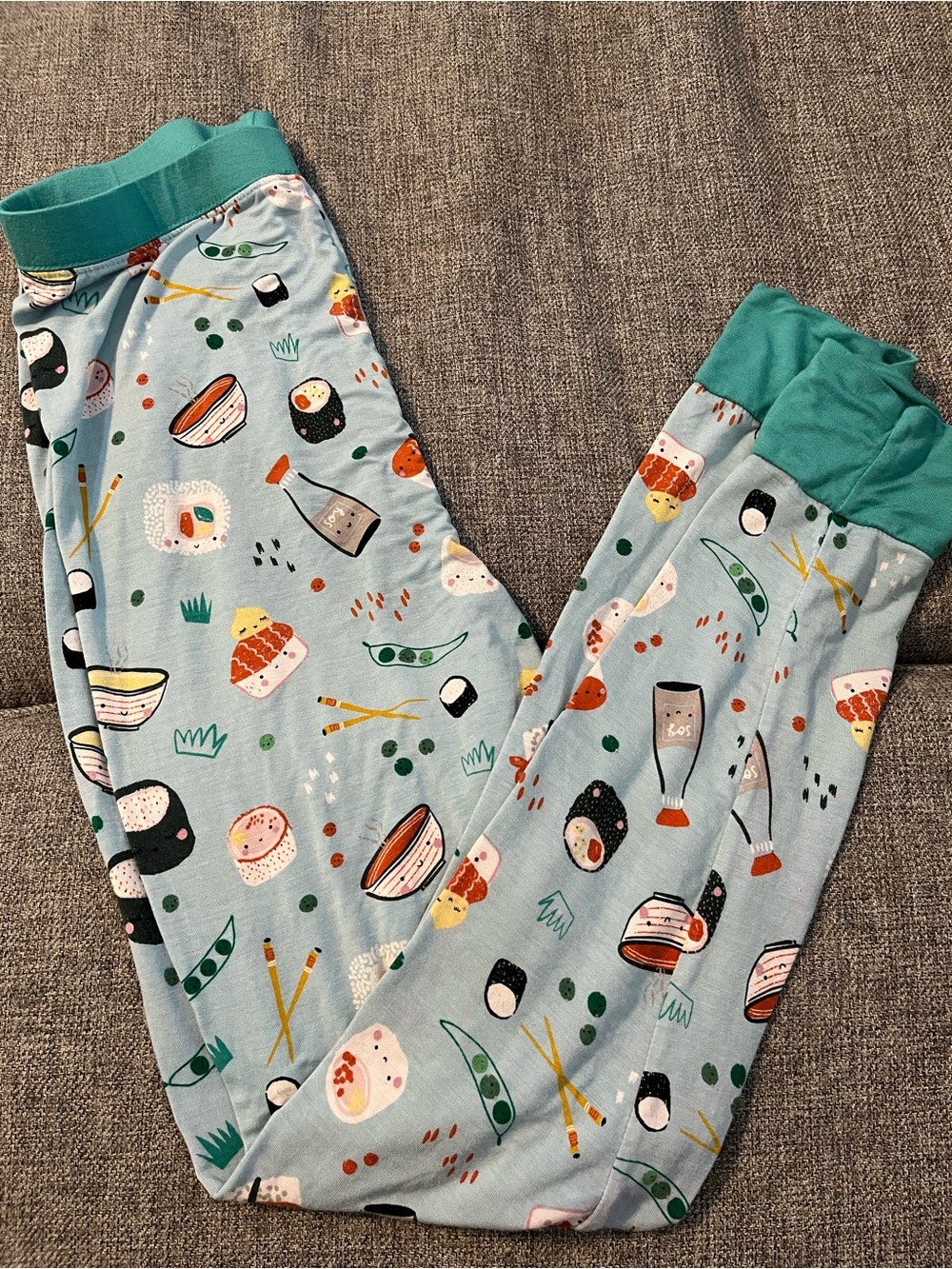 Little Sleepies Teal&Light Blue Sushi Print Pajama Pants Bamboo Size 12-14